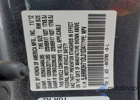 2013 Honda Cr-V Exl z USA, uszkodzony, nr VIN 5J6RM3H71DL010341